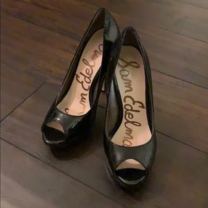 Sam Edelman Black Peep Toe Patent Pumps